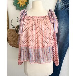 Ulla Johnson Constance Rose Print Silk Tie Shoulder Tank Top Size 6